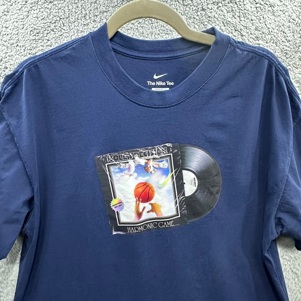 Nike Men's Large Vinyl Soul Max90 Graphic Tee Navy Basketball Hoops Activewear